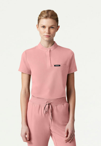 Savi Tuck-In Stand-Collar Scrub Top - Mauve