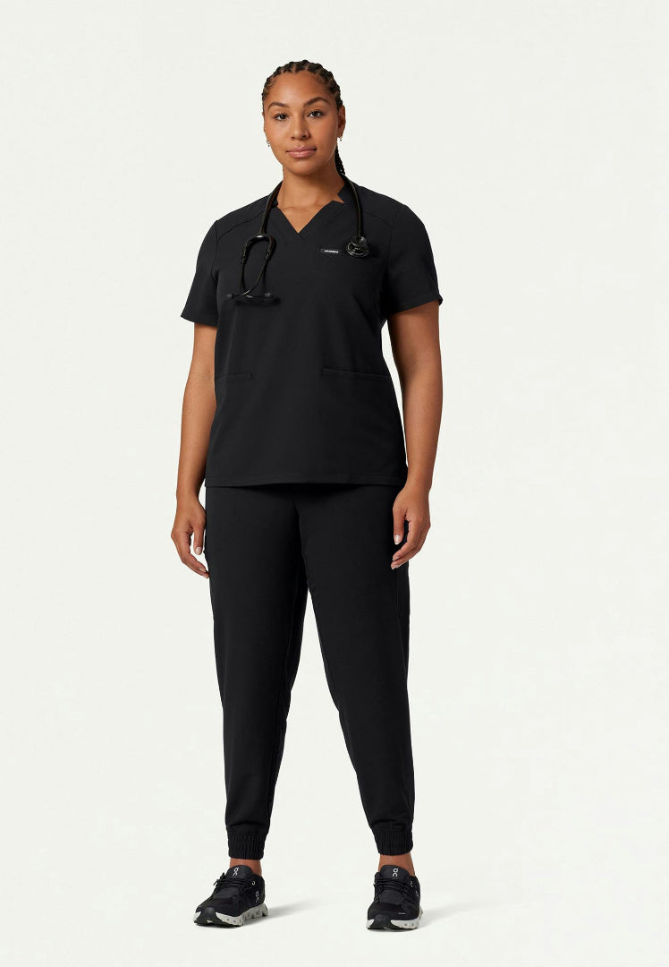 Blusa médica con cuello en V y muescas Helia - Negra