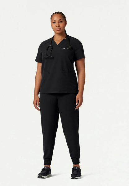 Blusa médica con cuello en V y muescas Helia - Negra