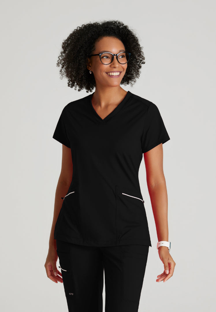 Barco One Performance Knit Women's 2 Pocket V-Neck Top - Black