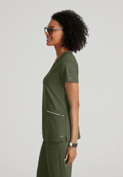 Victory 2-Pocket V-Neck Top - Olive