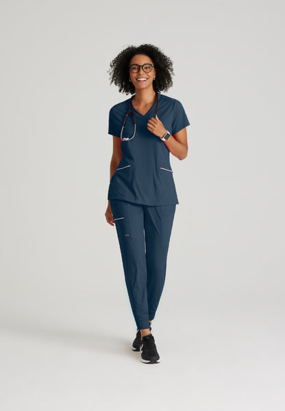 Victory 2-Pocket V-Neck Top - Steel