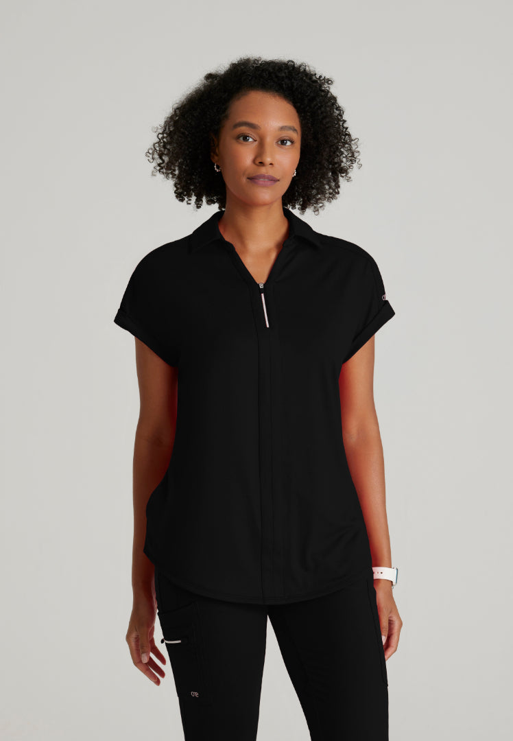 Barco One Performance Knit Women's 2 Pocket Zip-Neck Top - Black