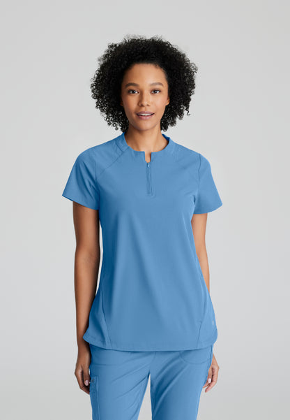 Flux 2-Pocket Banded Zip Collar Top - Ciel
