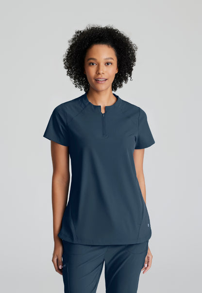 Flux 2-Pocket Banded Zip Collar Top - Steel