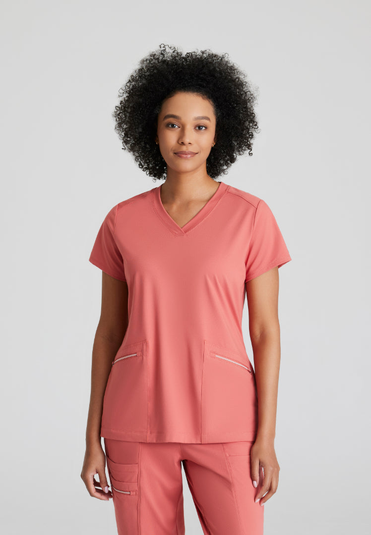 Barco One Performance Knit Women's 2 Pocket V-Neck Top - Ginger Rose