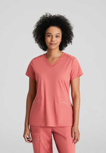 Victory 2-Pocket V-Neck Top - Ginger Rose