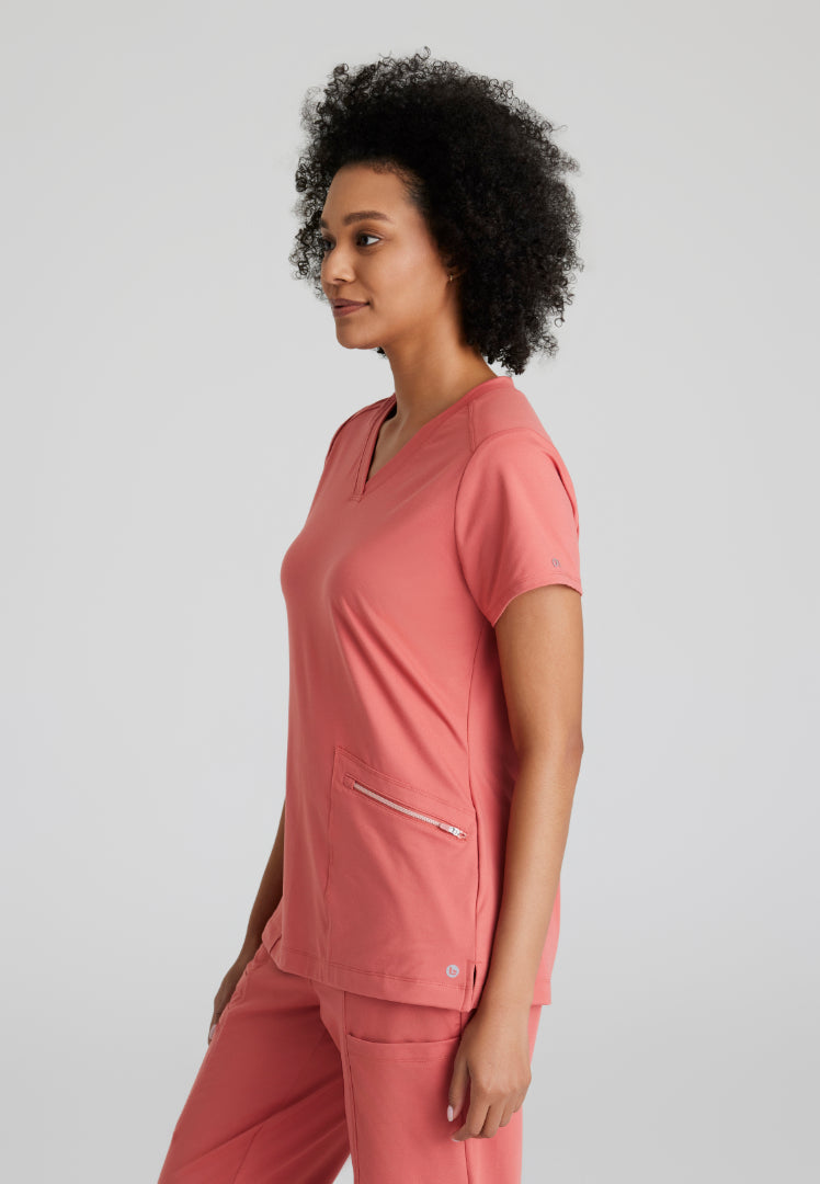 Barco One Performance Knit Women's 2 Pocket V-Neck Top - Ginger Rose