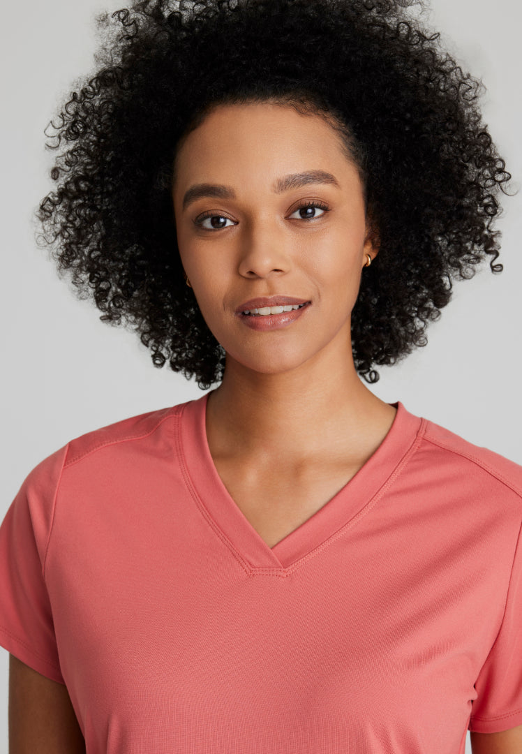 Barco One Performance Knit Women's 2 Pocket V-Neck Top - Ginger Rose