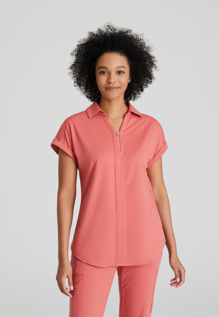 Barco One Performance Knit Women's 2 Pocket Zip-Neck Top - Ginger Rose