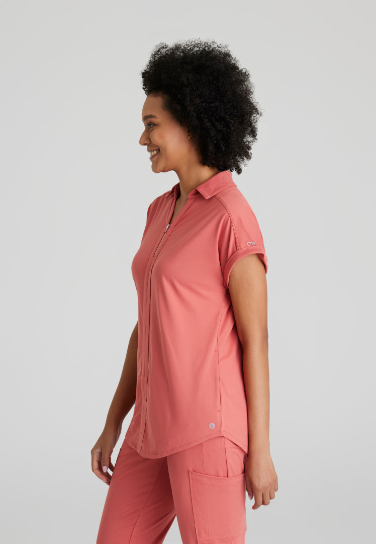 Barco One Performance Knit Women's 2 Pocket Zip-Neck Top - Ginger Rose