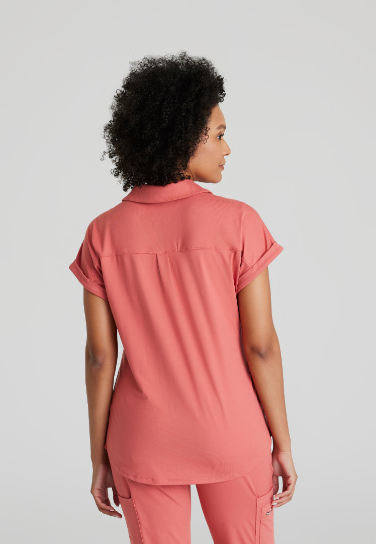 Barco One Performance Knit Women's 2 Pocket Zip-Neck Top - Ginger Rose