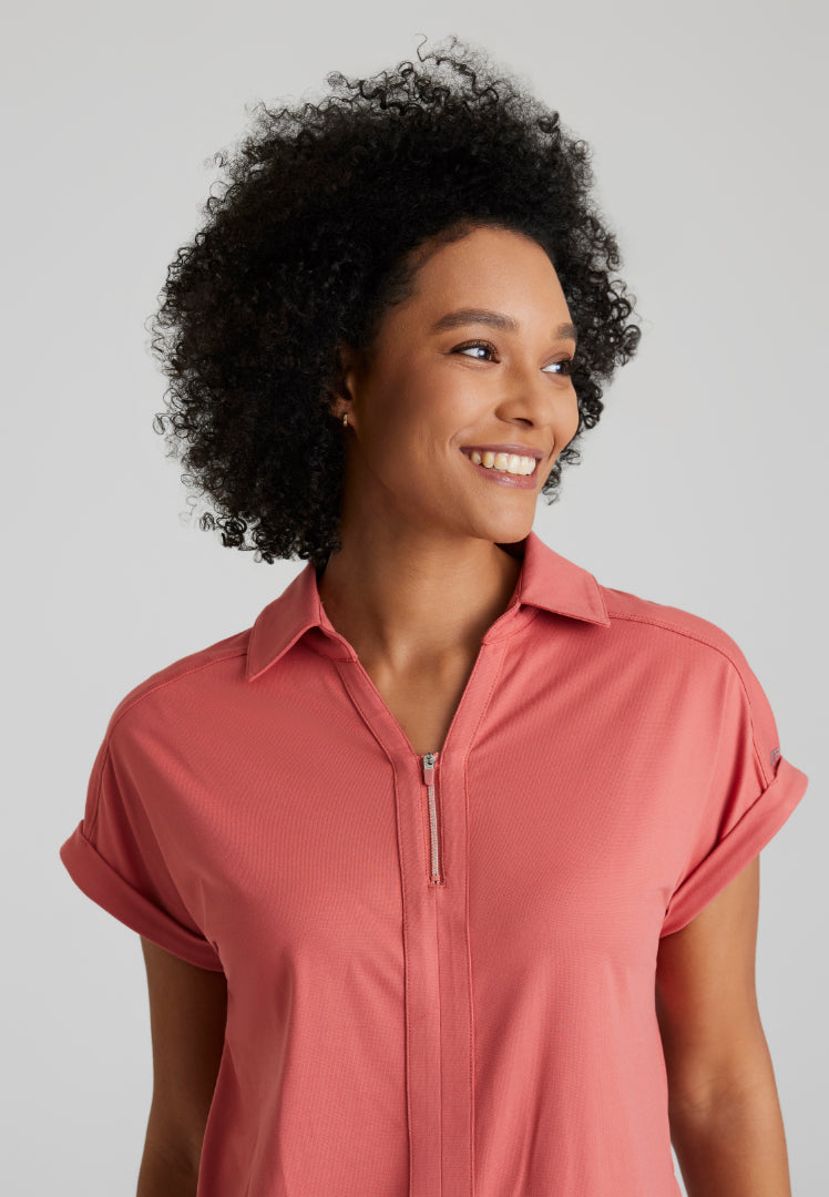 Barco One Performance Knit Women's 2 Pocket Zip-Neck Top - Ginger Rose