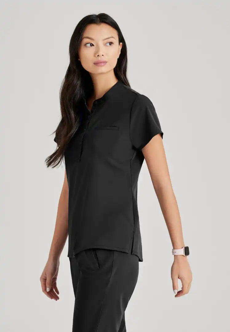 Barco Unify Women's 1 Pocket Collar Tuck In Top - Black - The Uniform Store