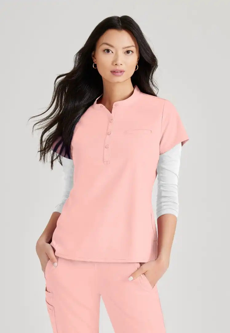 Barco Unify Women's 1 Pocket Collar Tuck In Top - Light Peach - The Uniform Store