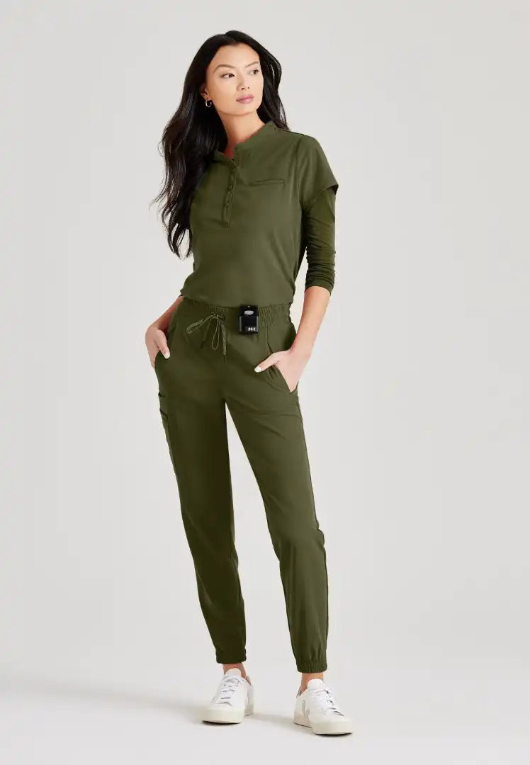 Barco Unify Women's 1 Pocket Collar Tuck In Top - Olive - The Uniform Store
