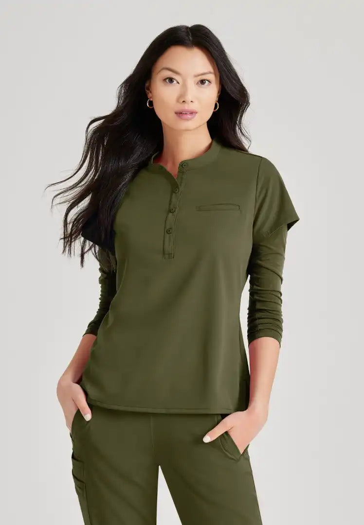 Barco Unify Women's 1 Pocket Collar Tuck In Top - Olive - The Uniform Store