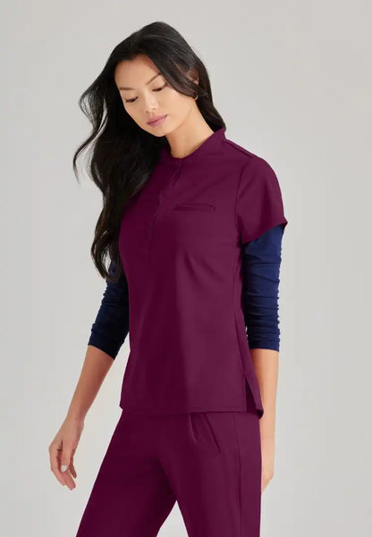 Barco Unify Women's 1 Pocket Collar Tuck In Top - Wine - The Uniform Store