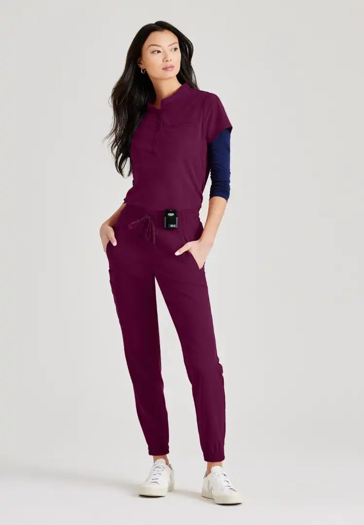 Barco Unify Women's 1 Pocket Collar Tuck In Top - Wine - The Uniform Store