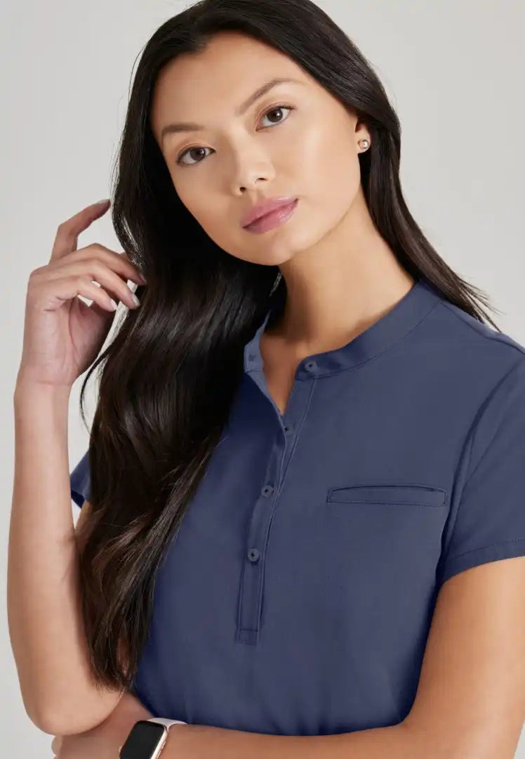 Barco Unify Women's 1 Pocket Collar Tuck In Top - Steel - The Uniform Store