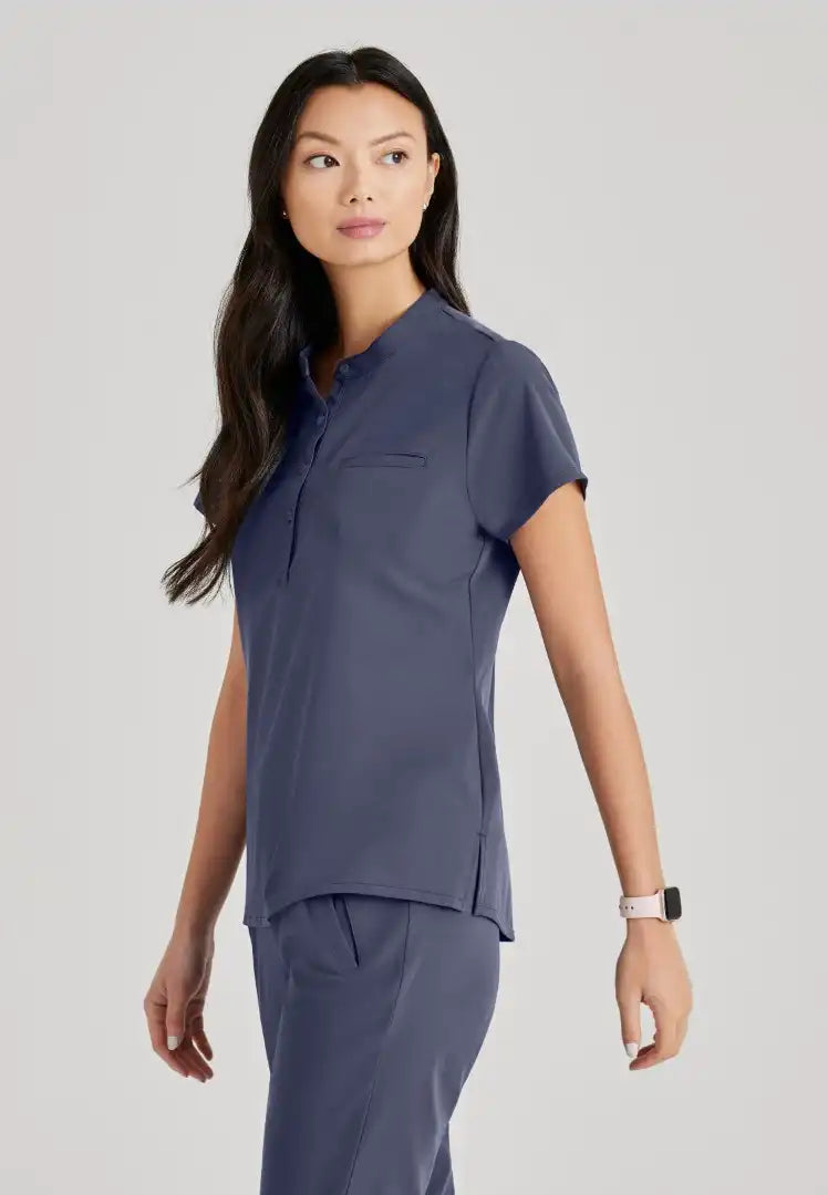 Barco Unify Women's 1 Pocket Collar Tuck In Top - Steel - The Uniform Store