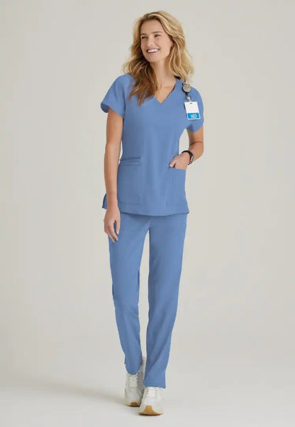 Barco Unify Women's 4 Pocket V-Neck Top - Ciel Blue - The Uniform Store