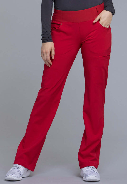 Cherokee Mid-Rise Straight Leg Pull-on Pant - Red - The Uniform Store