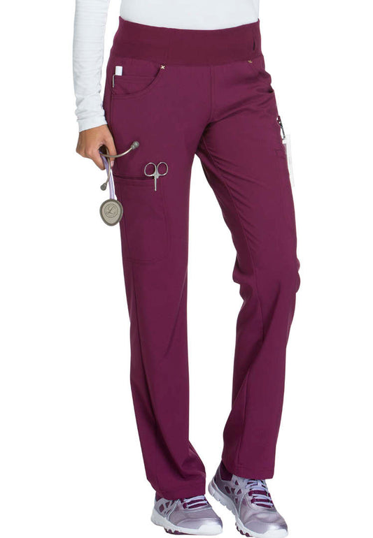 Cherokee Mid-Rise Straight Leg Pull-on Pant - Wine - The Uniform Store