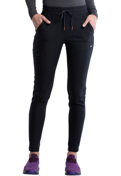 Mid-Rise Tapered Leg Drawstring Pant - Black