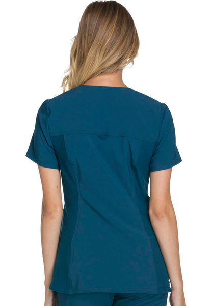 V-Neck Knit Panel Solid Scrub Top - Caribbean