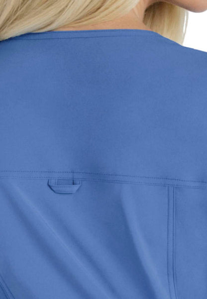 V-Neck Knit Panel Solid Scrub Top - Ciel