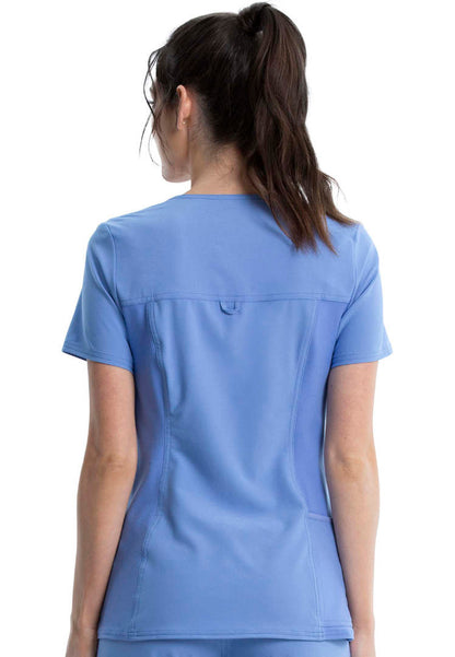 V-Neck Knit Panel Solid Scrub Top - Ciel