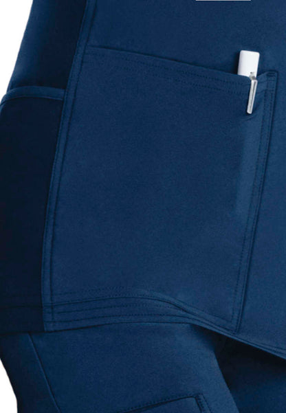 V-Neck Knit Panel Solid Scrub Top - Navy