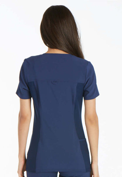 V-Neck Knit Panel Solid Scrub Top - Navy