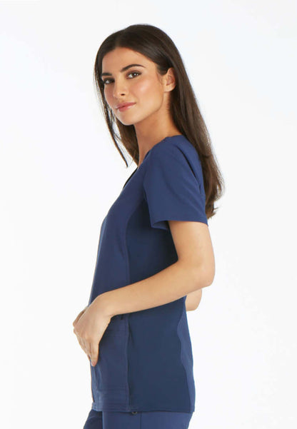 V-Neck Knit Panel Solid Scrub Top - Navy