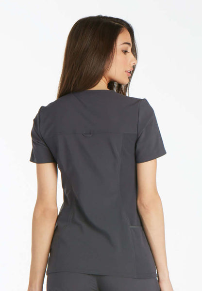 V-Neck Knit Panel Solid Scrub Top - Pewter