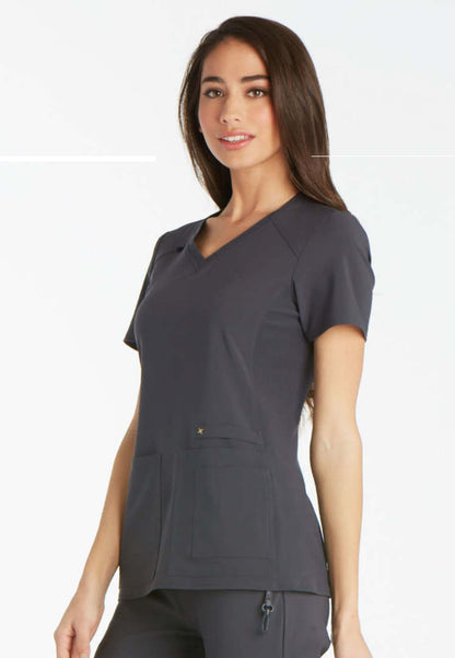 V-Neck Knit Panel Solid Scrub Top - Pewter