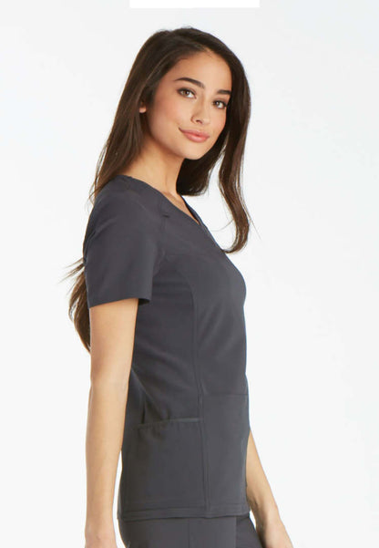 V-Neck Knit Panel Solid Scrub Top - Pewter