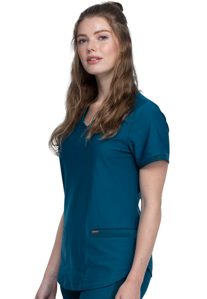 Blusa médica con cuello en V y dobladillo curvo - Caribeña