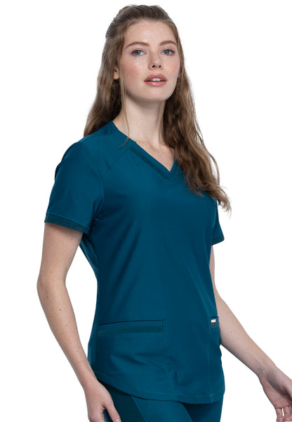Blusa médica con cuello en V y dobladillo curvo - Caribeña
