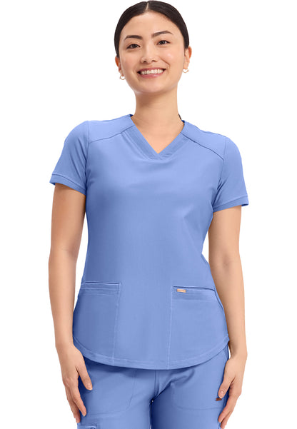 Curved Hemline V-Neck Scrub Top - Ciel