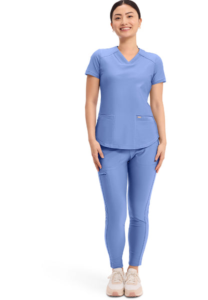Curved Hemline V-Neck Scrub Top - Ciel