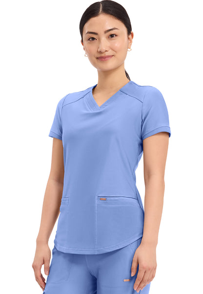 Curved Hemline V-Neck Scrub Top - Ciel