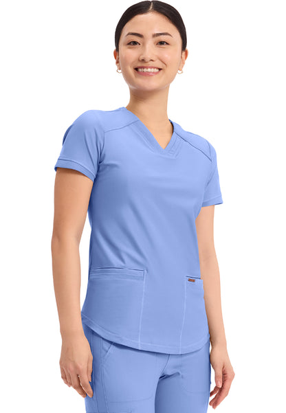 Curved Hemline V-Neck Scrub Top - Ciel