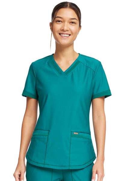 Curved Hemline V-Neck Scrub Top - Hunter Green
