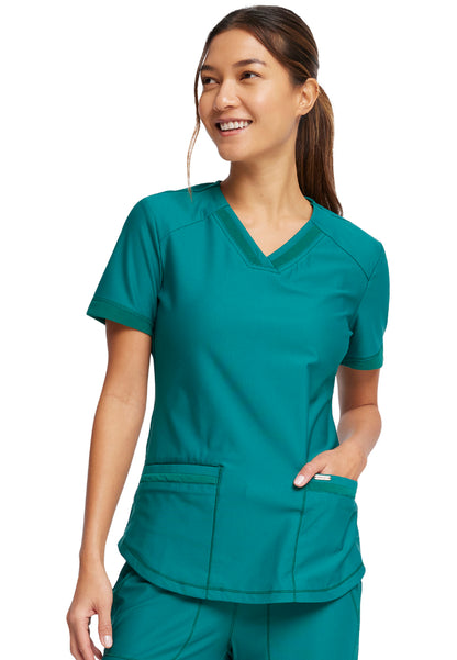 Curved Hemline V-Neck Scrub Top - Hunter Green