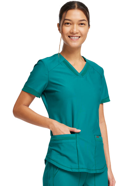 Curved Hemline V-Neck Scrub Top - Hunter Green