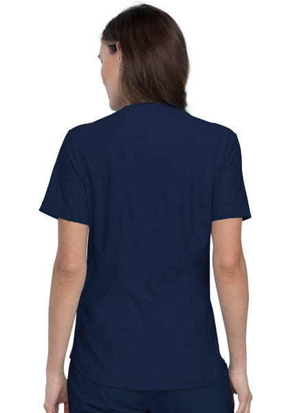 Curved Hemline V-Neck Scrub Top - Navy