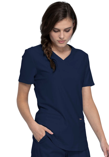 Curved Hemline V-Neck Scrub Top - Navy