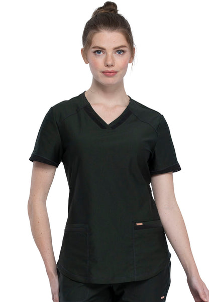 Curved Hemline V-Neck Scrub Top - Olive Branch